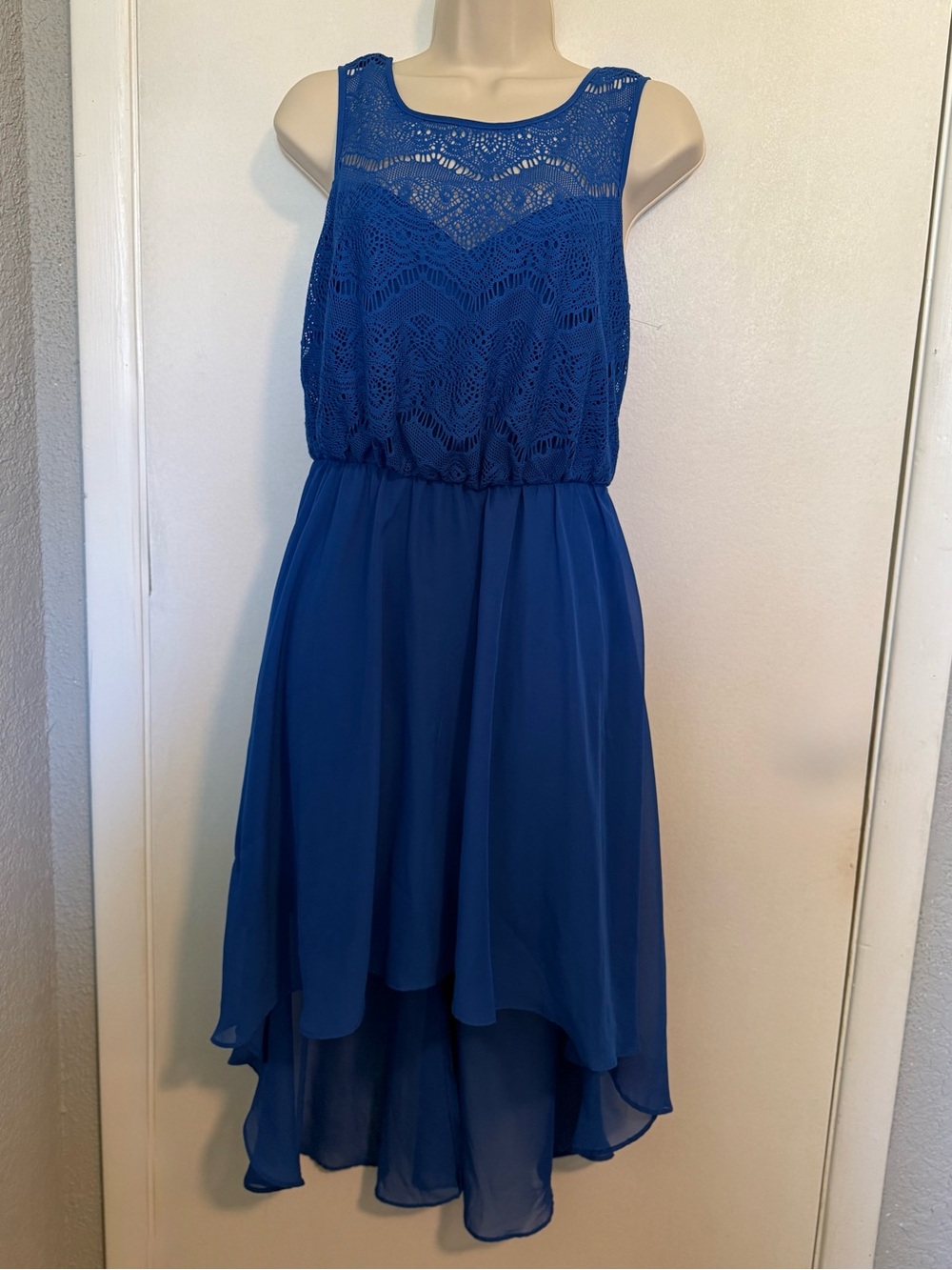 Bisou Bisou Cobalt Blue Lace-Trim Dress